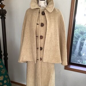 Vintage Handmade Heavy Wool Dress/Cape Cover Wood Buttons Dress